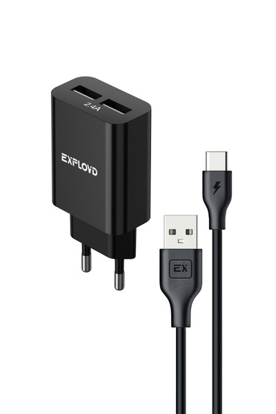 

Сетевое зарядное устройство Exployd Easy EX-Z-1424 5Вт, 2xUSB, 2.4A, черный (EX-Z-1424), кабель USB Type C, EX-Z-1424