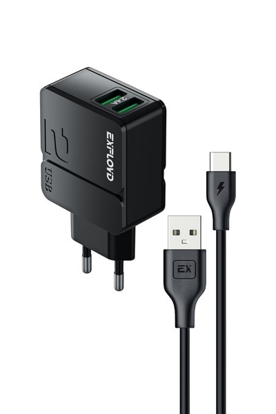 

Сетевое зарядное устройство Exployd Easy EX-Z-1442 5Вт, 2xUSB, 2.4A, черный (EX-Z-1442), кабель USB Type C, EX-Z-1442