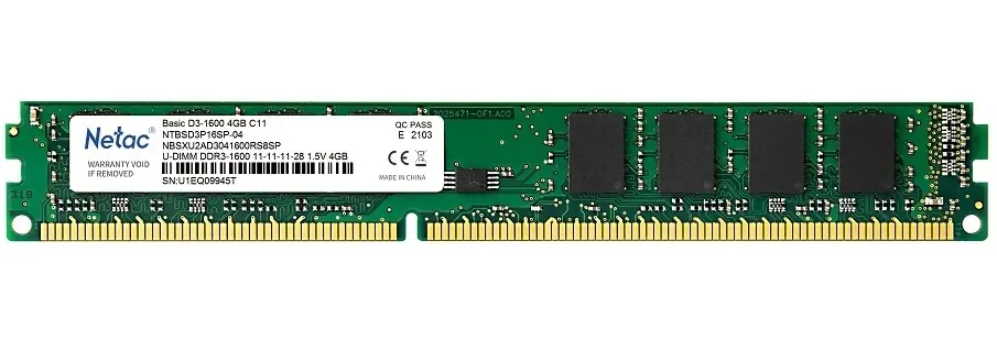 Память DDR3L DIMM 4Gb, 1600MHz Netac (NTBSD3P16SP-04)