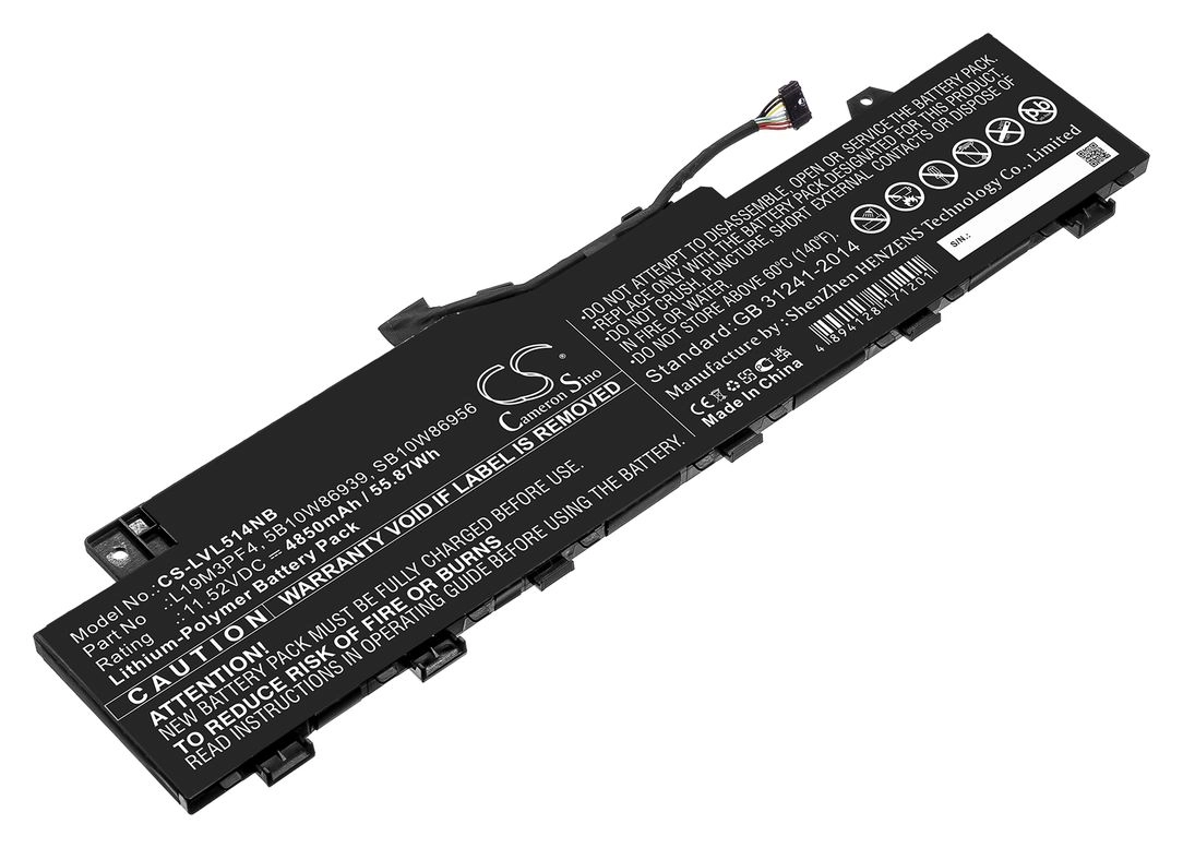 Аккумуляторная батарея CameronSino CS-LVL514NB для Lenovo, 11.5 В, 4850mAh, 55.9 Wh, черный