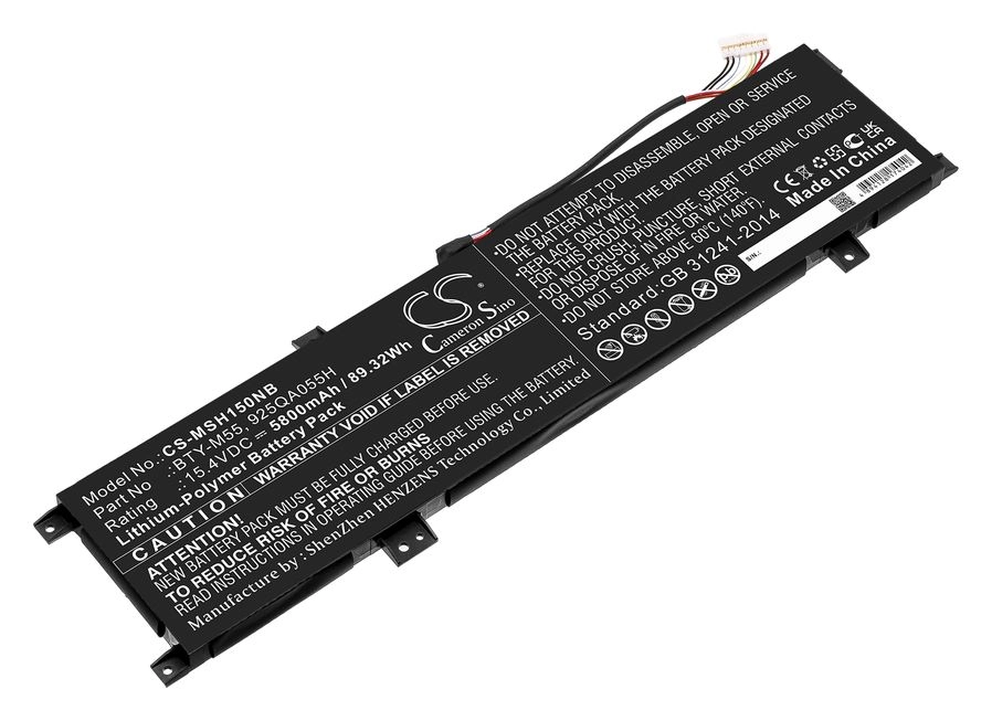 Аккумуляторная батарея CameronSino CS-MSH150NB для MSI, 15.4 В, 5800mAh, 89.3 Wh, черный