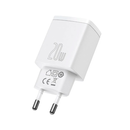 Сетевое зарядное устройство BASEUS Compact Quick Charger 20Вт, USB, USB type-C, Quick Charge, PD, 3A, белый (CCXJ-B02) - фото 1
