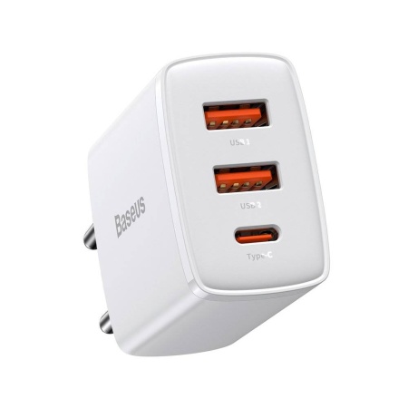 

Сетевое зарядное устройство BASEUS Compact Quick Charger 30Вт, 2xUSB, USB type-C, Quick Charge, PD, 3A, белый (CCXJ-E02), Compact Quick Charger