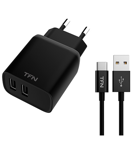 

Сетевое зарядное устройство TFN Rapid+ 12Вт, 2xUSB, 2.4A, черный (TFN-WCRPD12W2U01), micro USB, Rapid+