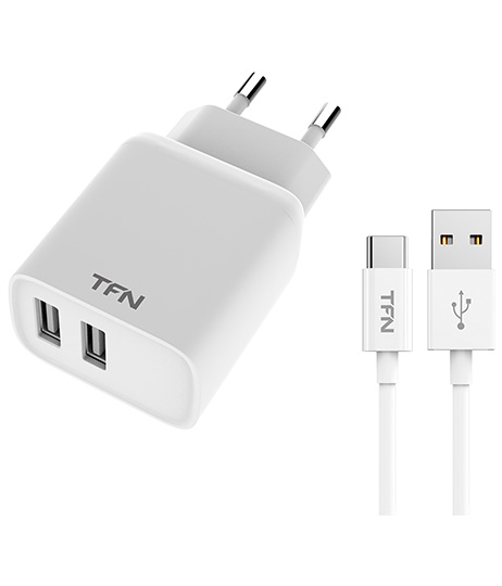 

Сетевое зарядное устройство TFN Rapid+ 12Вт, 2xUSB, 2.4A, белый (TFN-WCRPD12W2U02), micro USB, Rapid+