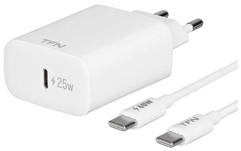 

Сетевое зарядное устройство TFN WC14 25Вт, USB type-C, Quick Charge, PD, 3A, белый (TFN-WC14), кабель USB Type C, WC14