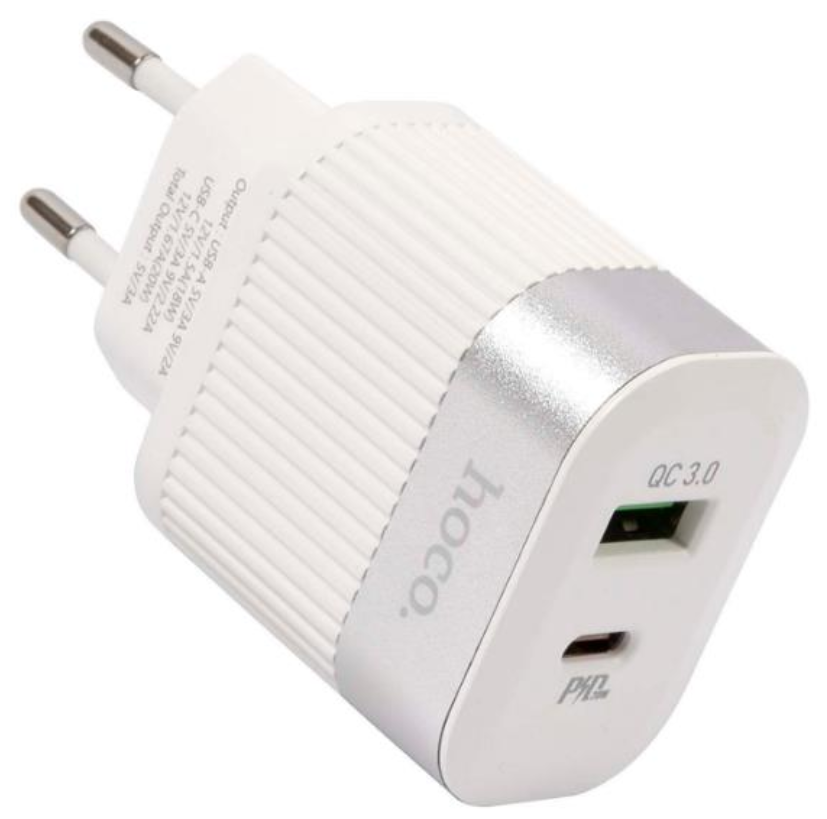 

Сетевое зарядное устройство Hoco RC4 20Вт, USB, USB type-C, Quick Charge, PD, 3A, белый (УТ000024733), RC4