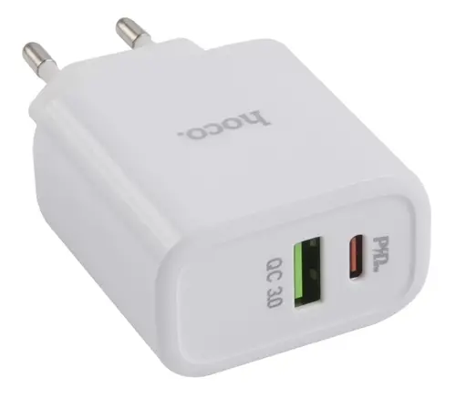 

Сетевое зарядное устройство Hoco RC5 18Вт, USB, USB type-C, Quick Charge, PD, 3A, белый (УТ000024734), RC5