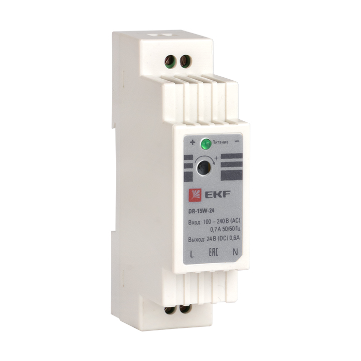 

Блок питания EKF DR-15W-24, на DIN-рейку, белый (DR-15W-24), DR-15W-24