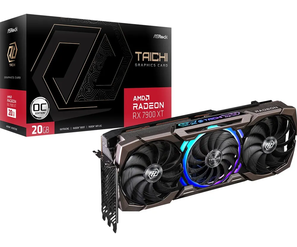 

Видеокарта ASRock AMD Radeon RX 7900 XT Taichi OC, 20Gb DDR6, 320 бит, PCI-E, HDMI, 3DP, Retail (RX7900XT TC 20GO), Taichi OC