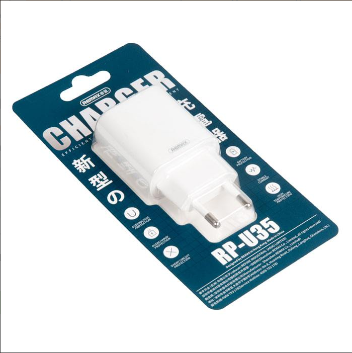 

Сетевое зарядное устройство Remax Jane Series RP-U35, 2xUSB, 2.1A, белый (6972174155289), RP-U35