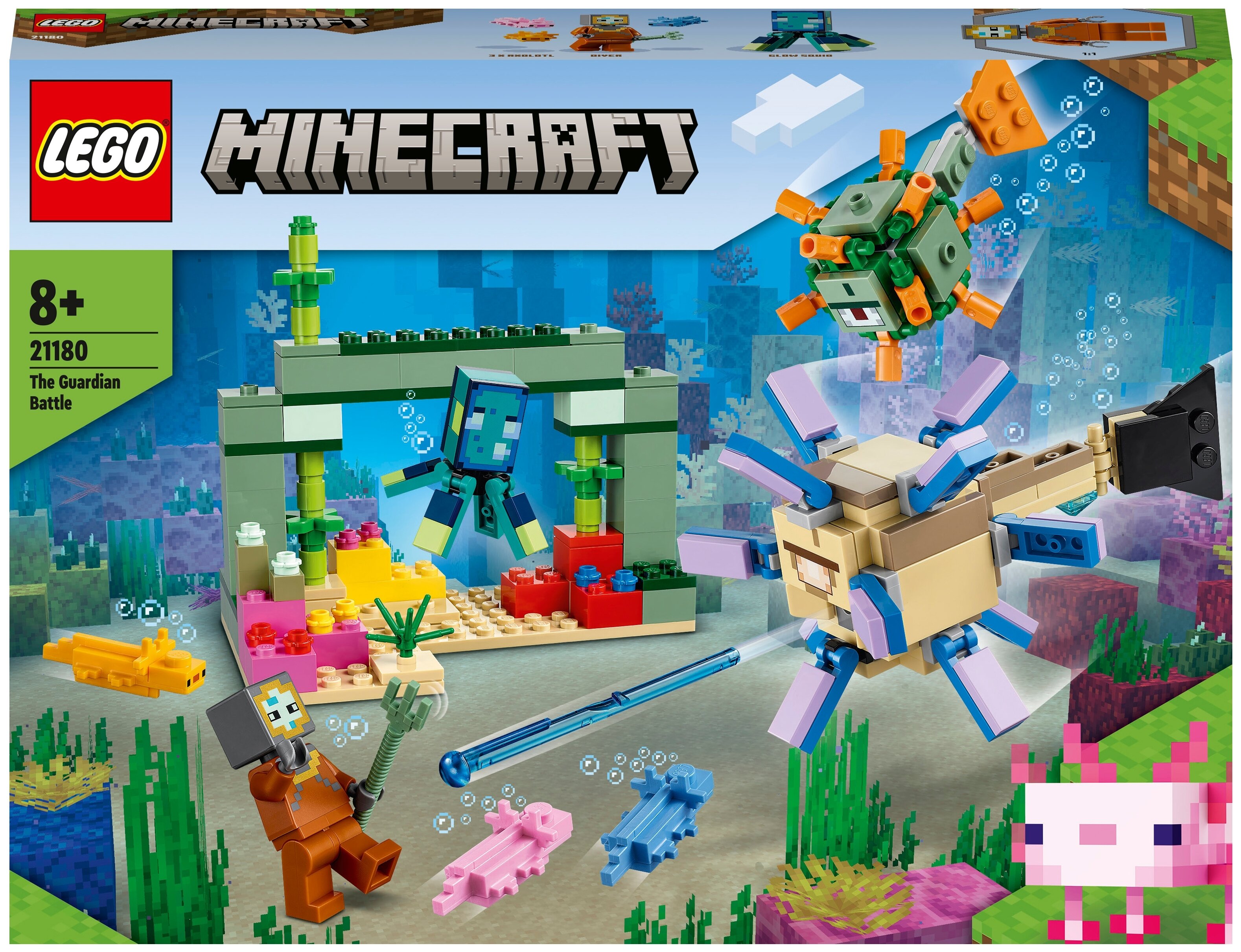 

Конструктор LEGO Minecraft Битва со стражем, деталей: 255 (21180), Minecraft Битва со стражем