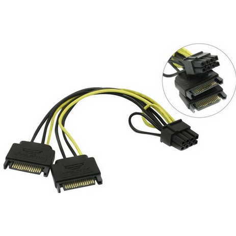 

Кабель-переходник 2xSATA 15-pin(M)-PCI-E 8-pin(M) Akasa, 1.5 мм, прямой (AK-CBPW19-15)