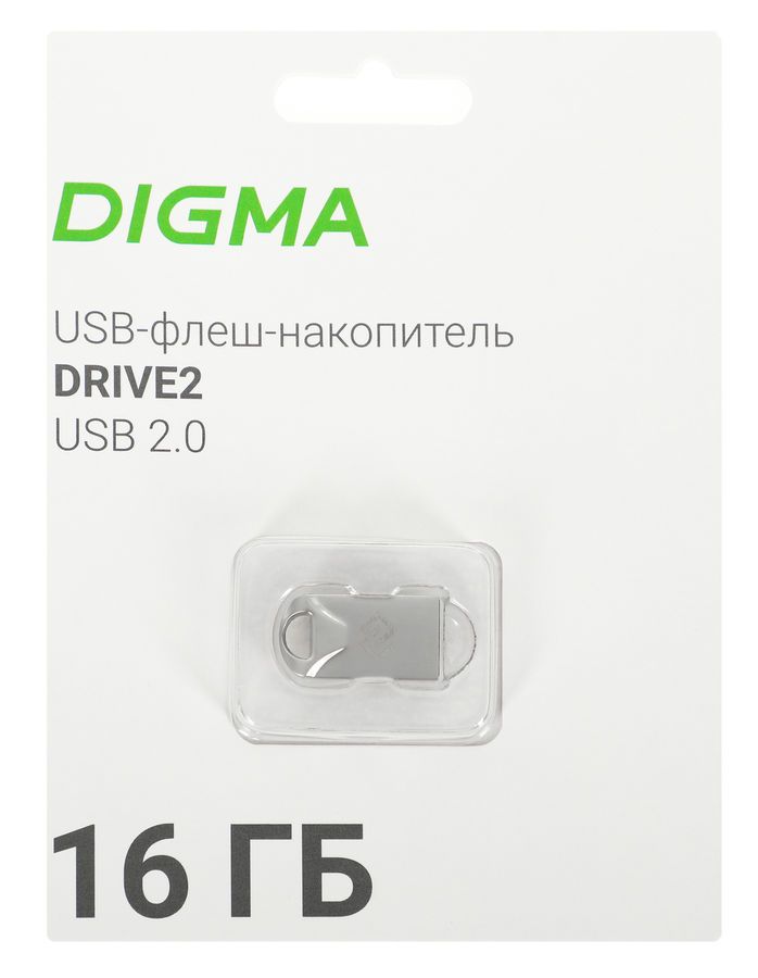 Флешка 16Gb USB 2.0 DIGMA DRIVE2, серебристый (DGFUM016A20SR)