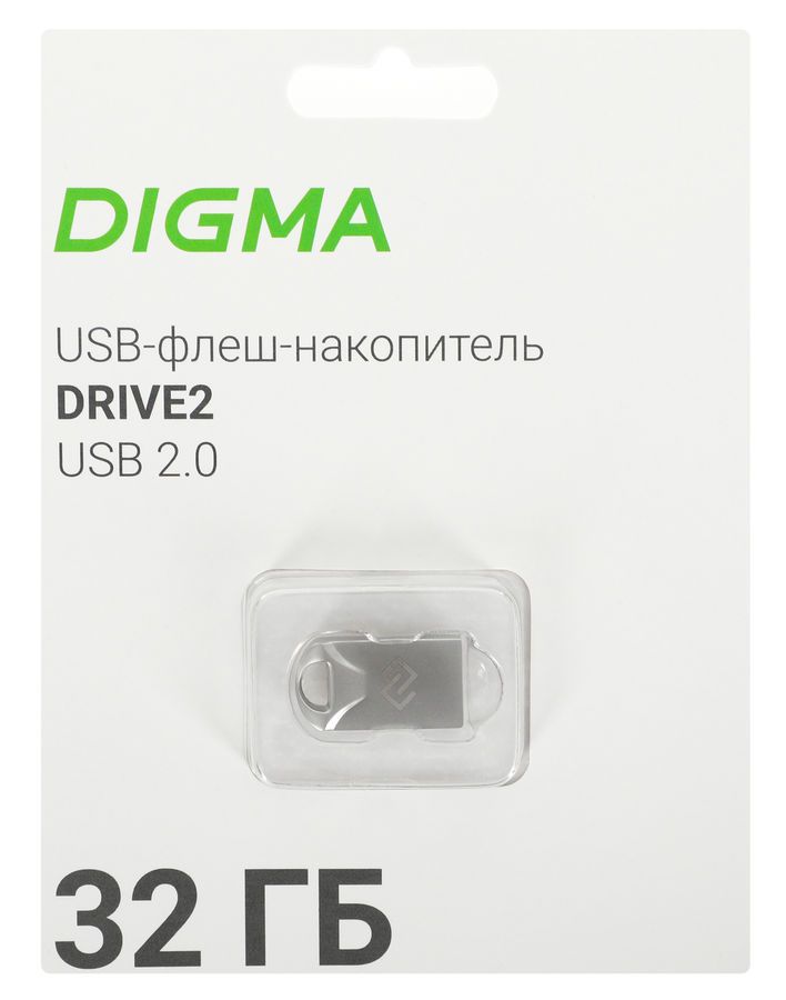 Флешка 32Gb USB 2.0 DIGMA DRIVE2, серебристый (DGFUM032A20SR)