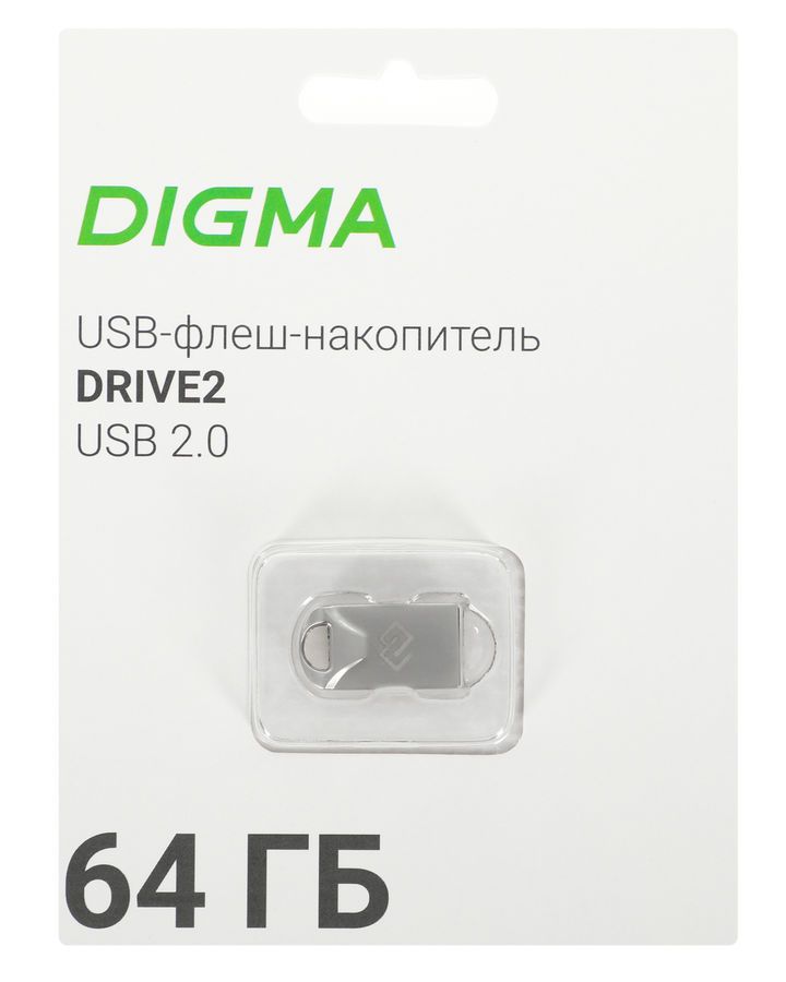 Флешка 64Gb USB 2.0 DIGMA DRIVE2, серебристый (DGFUM064A20SR)