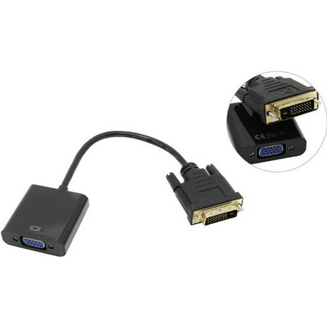 

Кабель-переходник (адаптер) DVI(25M)-VGA(15F), 10 см, черный B&P