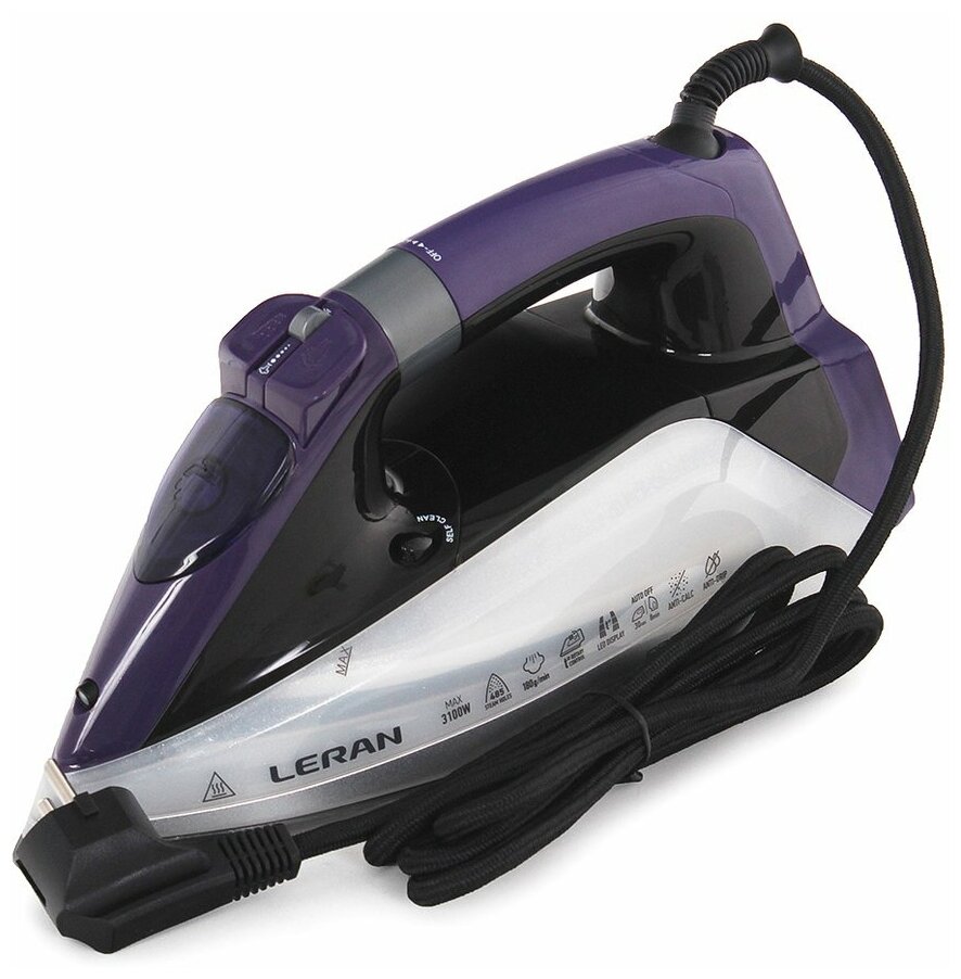 Утюг Leran CEI 700 3100Вт, 2м, фиолетовый/черный/серебристый ( CEI 700) б/у, отказ от покупки, скол пластика на копусе, мелкие царапины, полный комплект