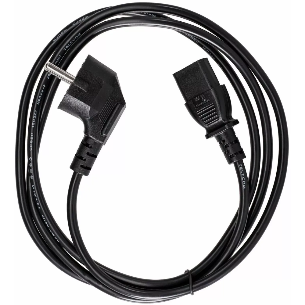 

Кабель питания Schuko (Euro)(M)-IEC-320-C13 угловая вилка/прямой штекер, 7A, 1.8 м, черный Telecom (TY021-CU0.75-1.8M)