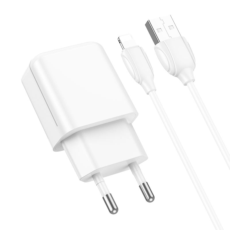 

Сетевое зарядное устройство Borofone BA64A, USB, 2.1A, белый (6974443383850), Lightning 8pin, BA64A