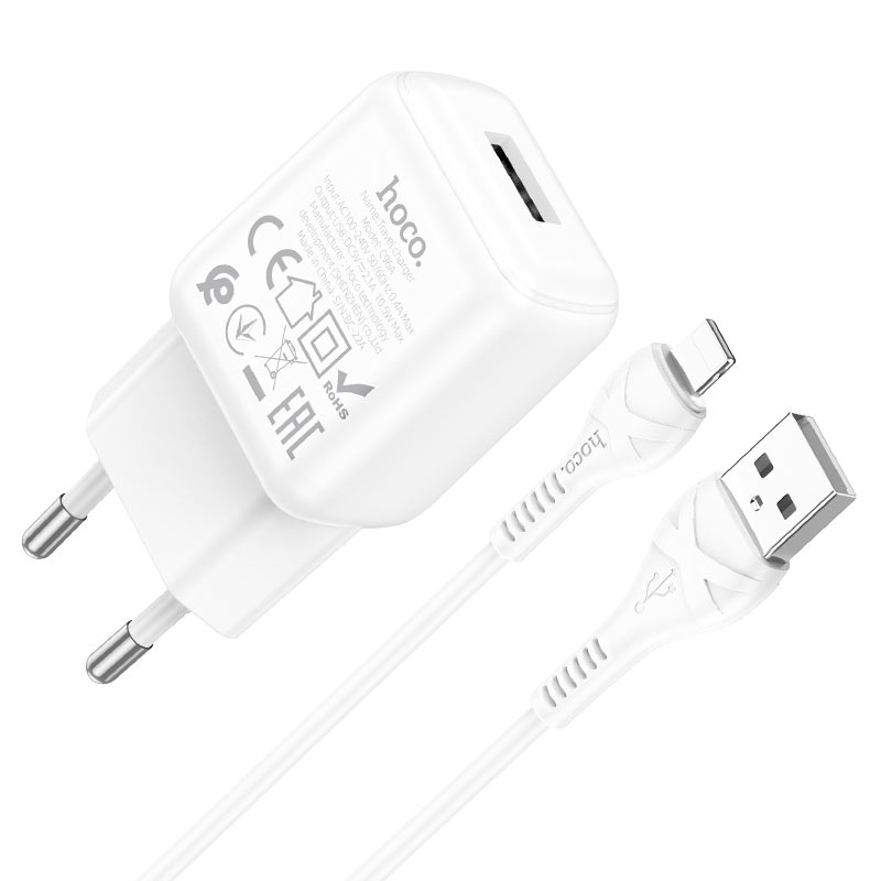 

Сетевое зарядное устройство Hoco C96A, USB, 2.1A, белый, Lightning 8pin, C96A