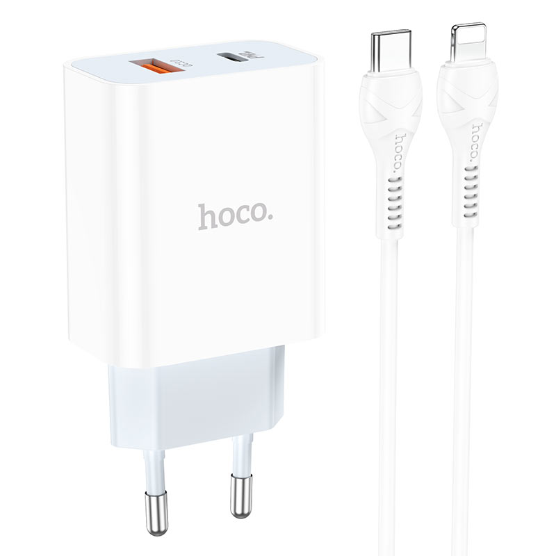 

Сетевое зарядное устройство Hoco C97A 20Вт, USB, USB type-C, Quick Charge, PD, 3A, белый, USB Type-C - Lighting 8-pin, C97A