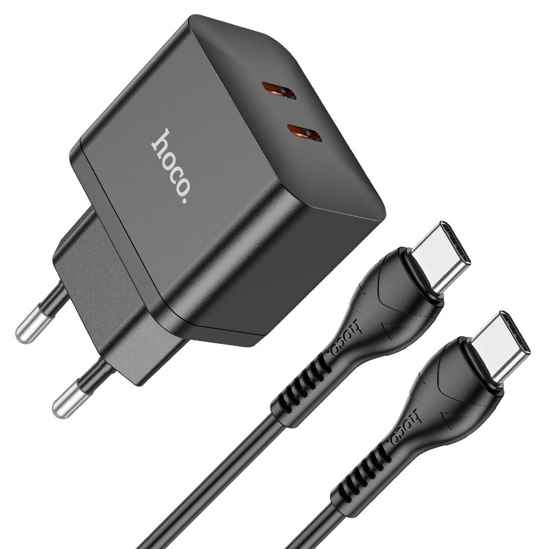 Сетевое зарядное устройство Hoco N29 Triumph 35Вт, 2xUSB type-C, Quick Charge, PD, 3A, черный, USB Type-C - USB Type-C - фото 1