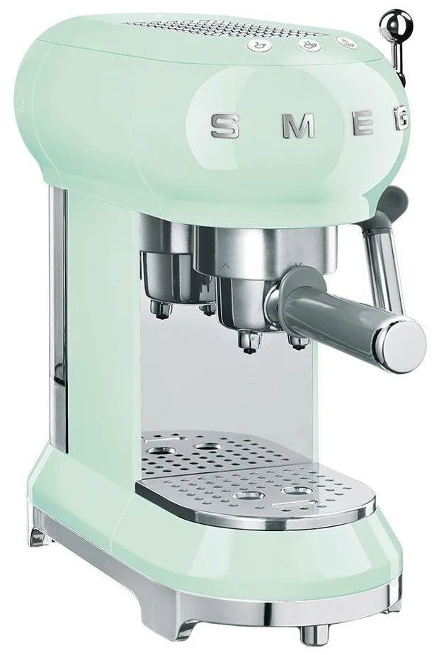 

Кофеварка рожковая SMEG 50's Style ECF01PGEU, 1.35 кВт, кофе молотый / зерновой, 1 л, Капучинатор, пастельный зеленый (ECF01PGEU), ECF01PGEU