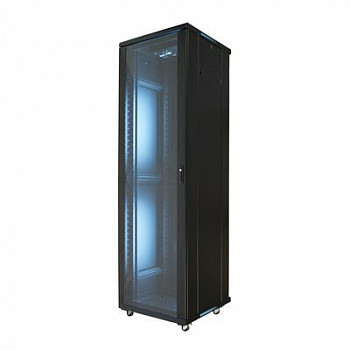 Шкаф телекоммуникационный напольный 42U 600x600 мм, стекло, черный, разборный (3 места), Wize Pro RE42RU/W42UR (RE42RU/W42UR)