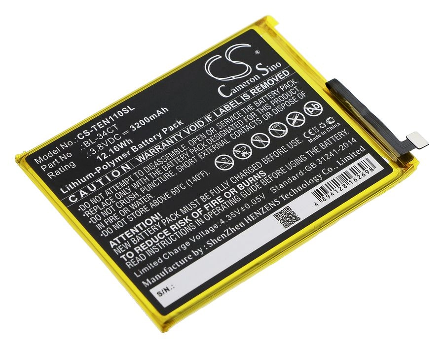 

Аккумулятор CameronSino CS-TEN110SL/ BL-34CT для Tecno Camon 11S, Camon iSky3, Comon i4, 3.8 В, 3200mAh, CS-TEN110SL