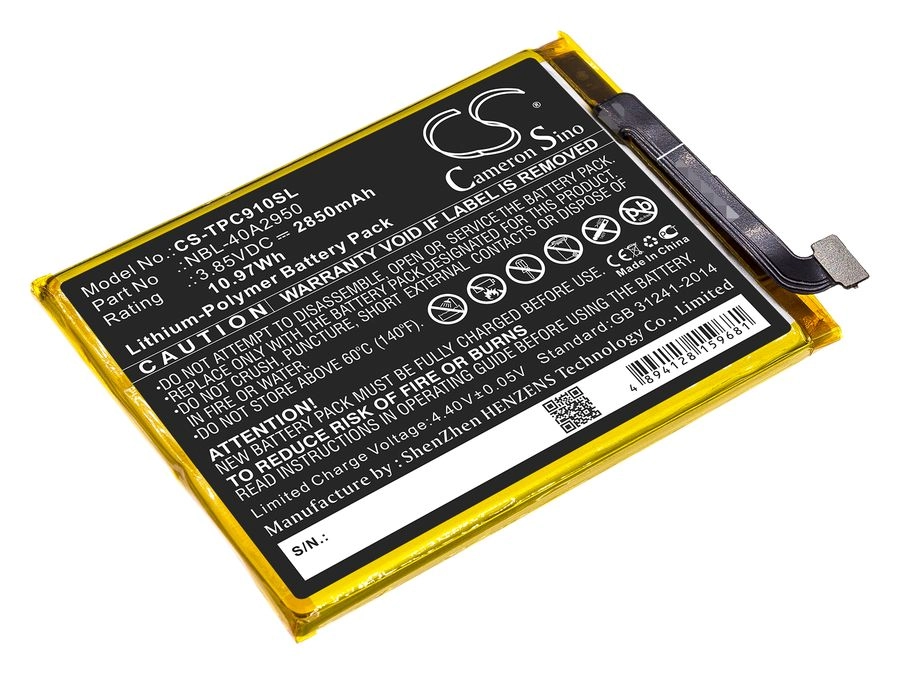 

Аккумулятор CameronSino CS-TPC910SL/NBL-40A2950 для TP-Link Neffos C9 Max, TP7062, 3.85 В, 2850mAh, CS-TPC910SL