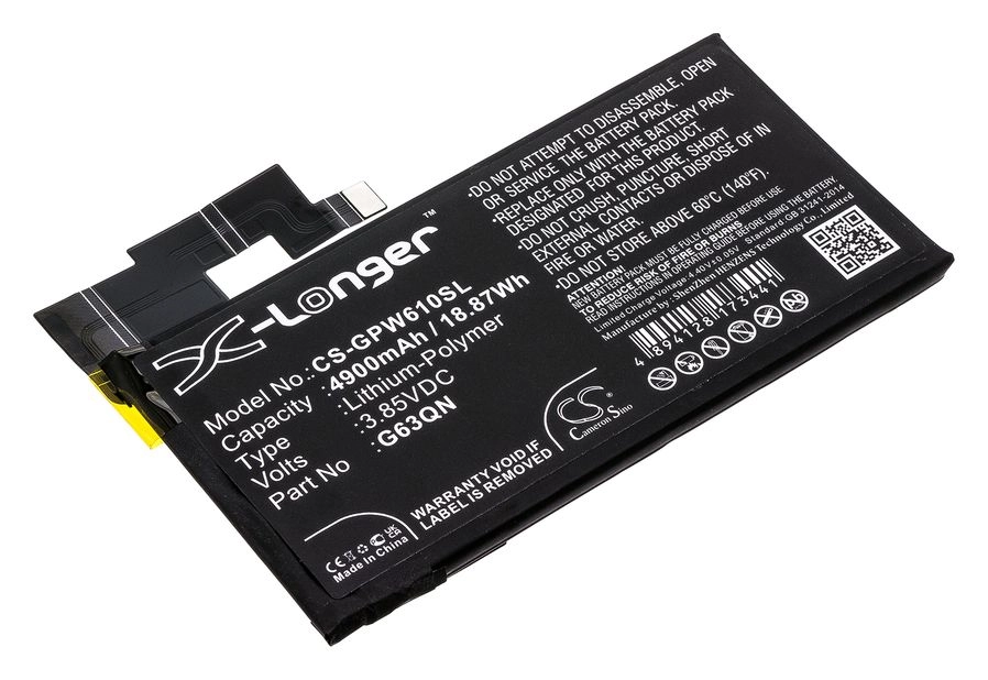 

Аккумулятор CameronSino CS-GPW610SL/G63QN для Google Pixel 6 Pro, 3.87 В, 4900mAh, CS-GPW610SL