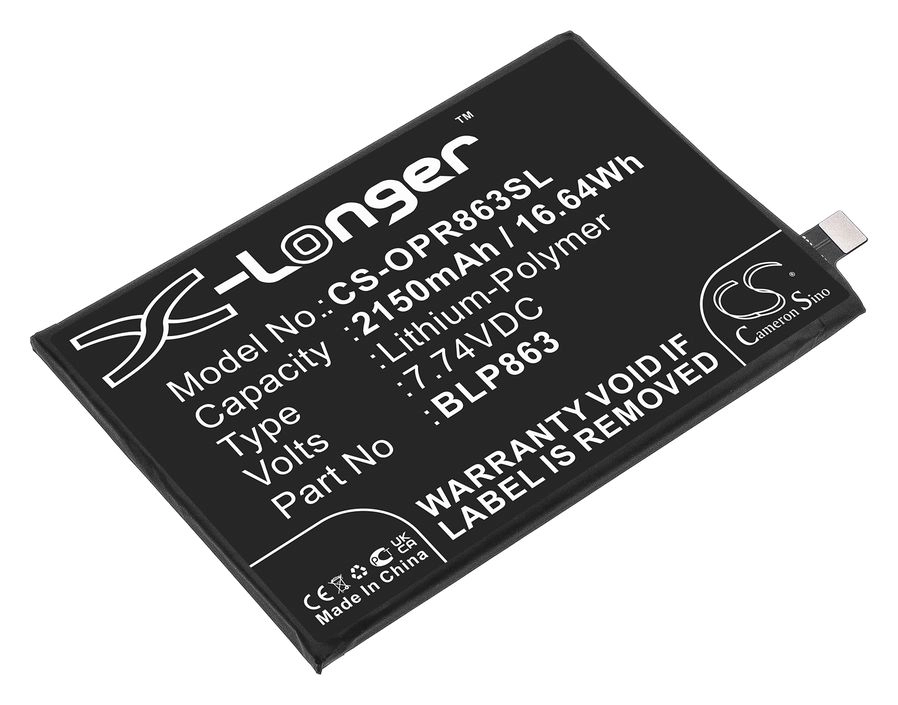 

Аккумулятор CameronSino CS-OPR863SL/BLP863 для OPPO Reno6, 7.74 В, 2150mAh, CS-OPR863SL