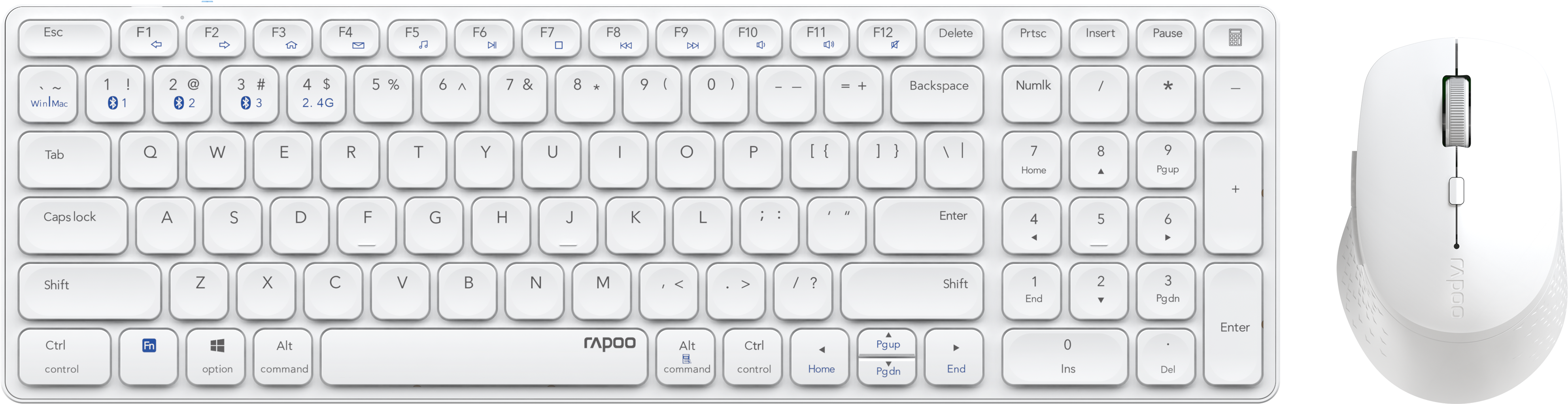 Клавиатура + мышь Rapoo 9700M , беспроводная, Bluetooth / USB, белый (14522) - фото 1