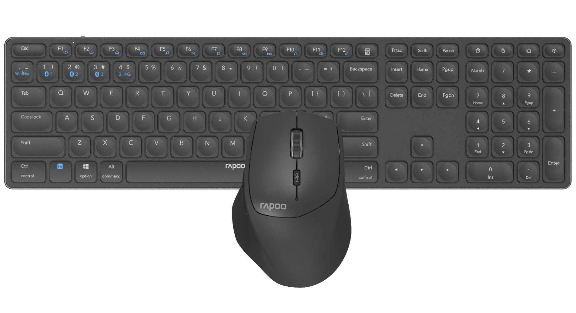 Клавиатура + мышь Rapoo 9800M, беспроводная, Bluetooth / USB, серый (14523)