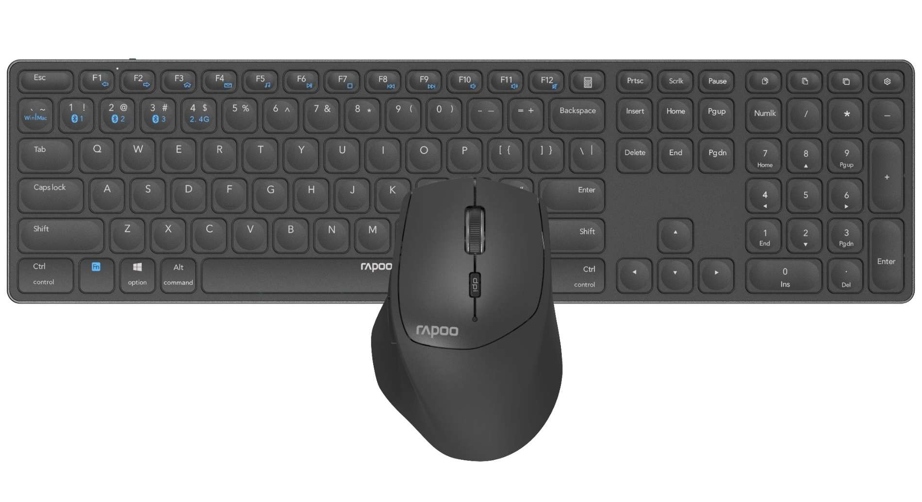 

Клавиатура + мышь Rapoo 9800M, беспроводная, Bluetooth / USB, серый (14523), 9800M