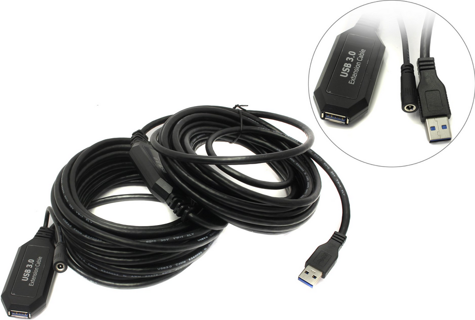 

Кабель-удлинитель USB 3.0(Af)-USB 3.0(Am) 15 м, черный (454267), 0