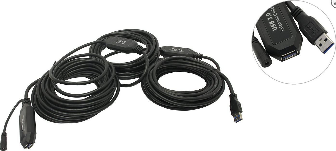 

Кабель-удлинитель USB 3.0(Af)-USB 3.0(Am) 20 м, черный (454267), 0