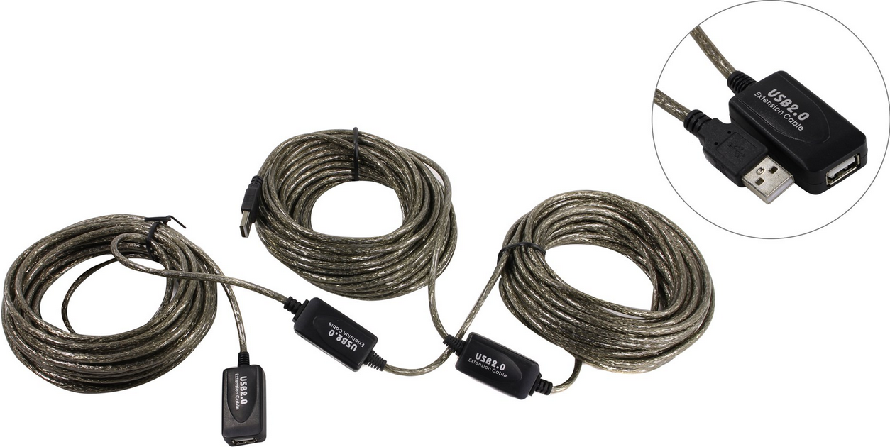 

Кабель-удлинитель USB 2.0(Af)-USB 2.0(Am) 30 м, черный (466259), 0