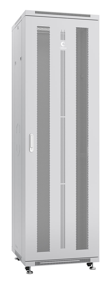 Шкаф телекоммуникационный напольный 42U 600x600, перфорация/металл, серый, разборный, Cabeus ND-05C-42U60/60 (ND-05C-42U60/60)