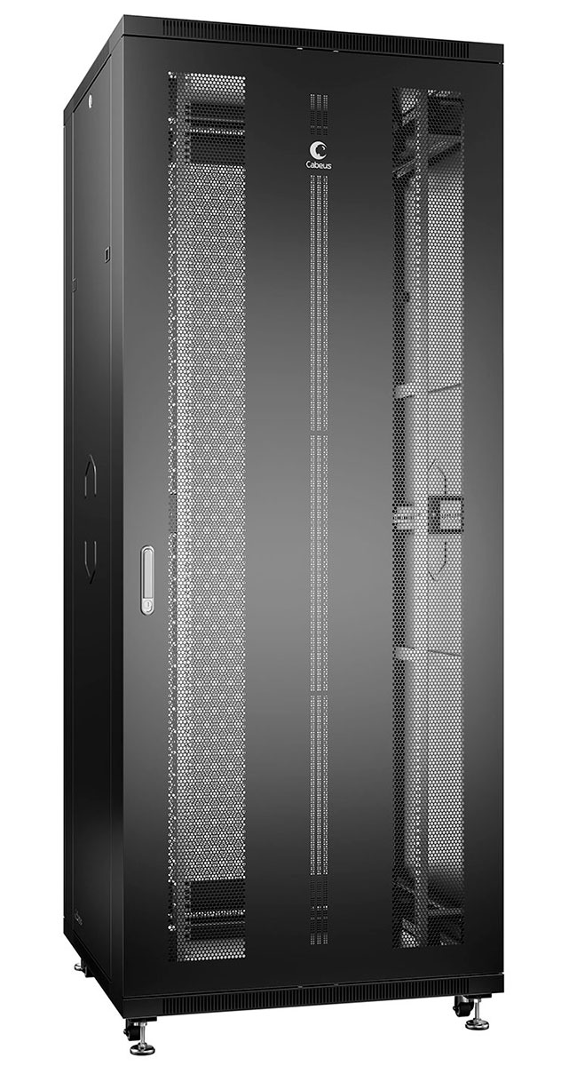 Шкаф телекоммуникационный напольный 42U 800x1000 мм, перфорация/металл, черный, разборный, Cabeus ND-05C-42U80/100-BK (ND-05C-42U80/100-BK)