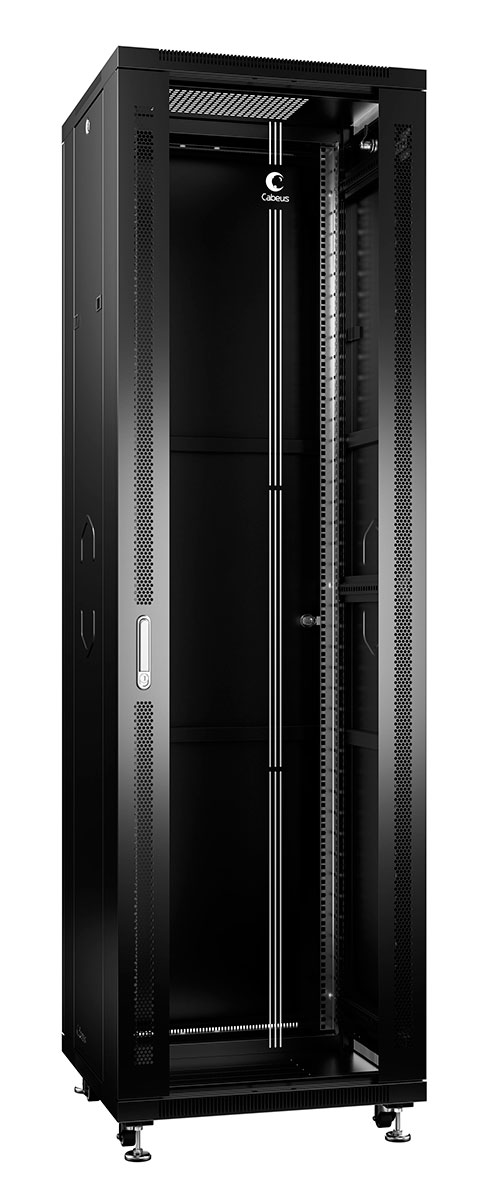 Шкаф телекоммуникационный напольный 42U 600x1000, стекло/металл, черный, Cabeus SH-05C-42U60/100-BK (SH-05C-42U60/100-BK)