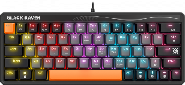 

Клавиатура проводная Defender Black Raven GK-417, механическая, OUTEMU Red Switches, подсветка, USB, черный (45416), Black Raven GK-417