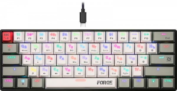 

Клавиатура проводное/беспроводное Defender Forge GK-345, механическая, Outemu Red, подсветка, Bluetooth/Радиоканал/USB, черный (45346), Forge GK-345