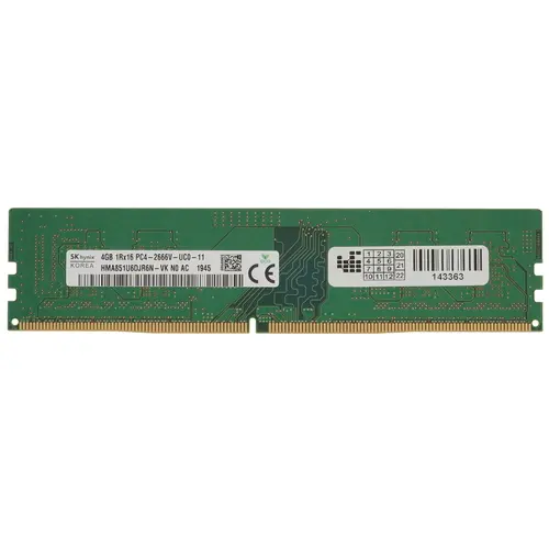 

Память DDR4 DIMM 4Gb, 2666MHz, CL19, 1.2 В, Hynix (HMA851U6DJR6N-VKN0), HMA851U6DJR6N-VKN0