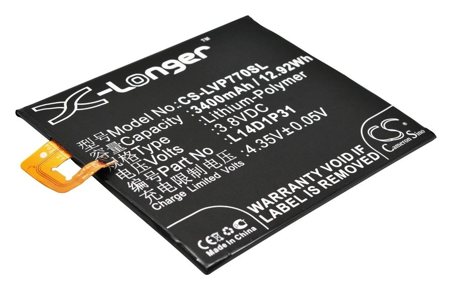 

Аккумулятор CameronSino CS-LVP770SL, 3.8 В, 3.4 А·ч, Li-pol для Lenovo Phab Plus PB1-770M, CS-LVP770SL