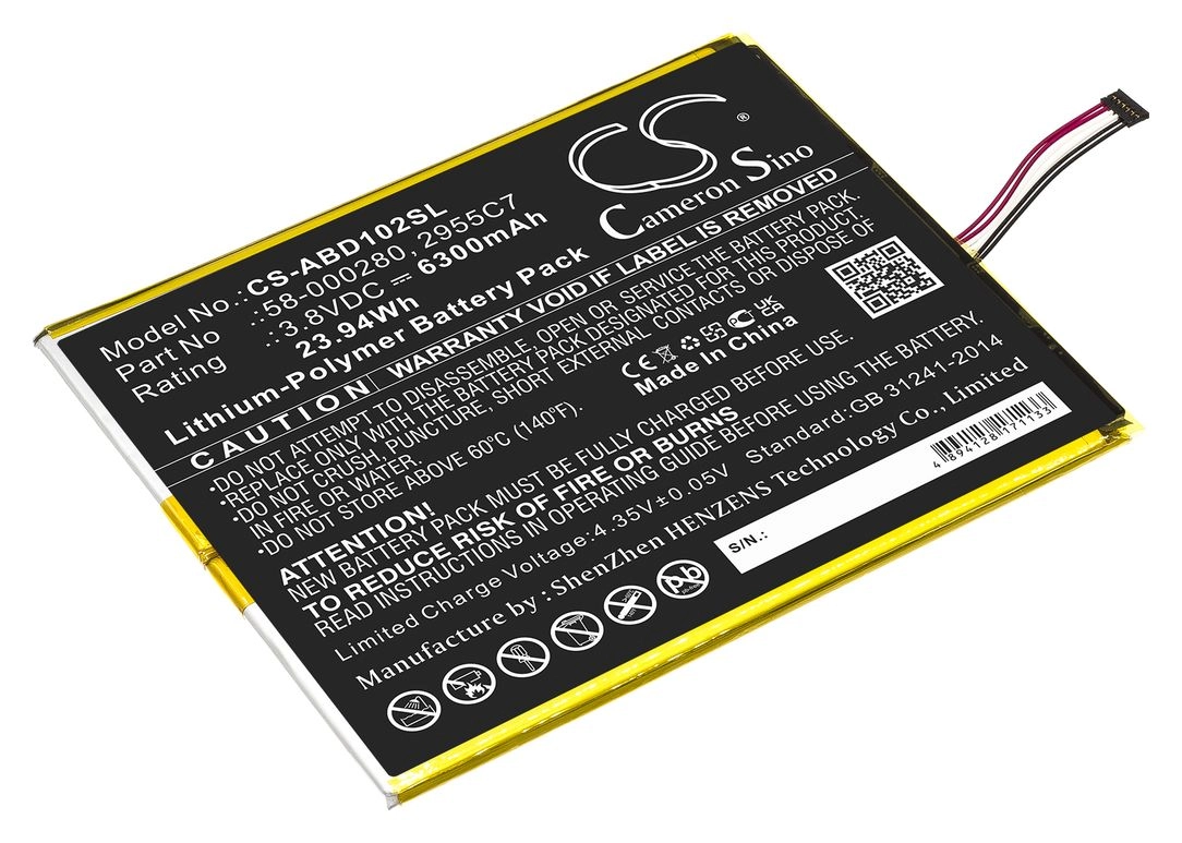 

Аккумулятор CameronSino CS-ABD102SL, 3.8 В, 6.3 А·ч, Li-pol для Amazon Kindle Fire HD 10.1 9th, M2V3R5, CS-ABD102SL