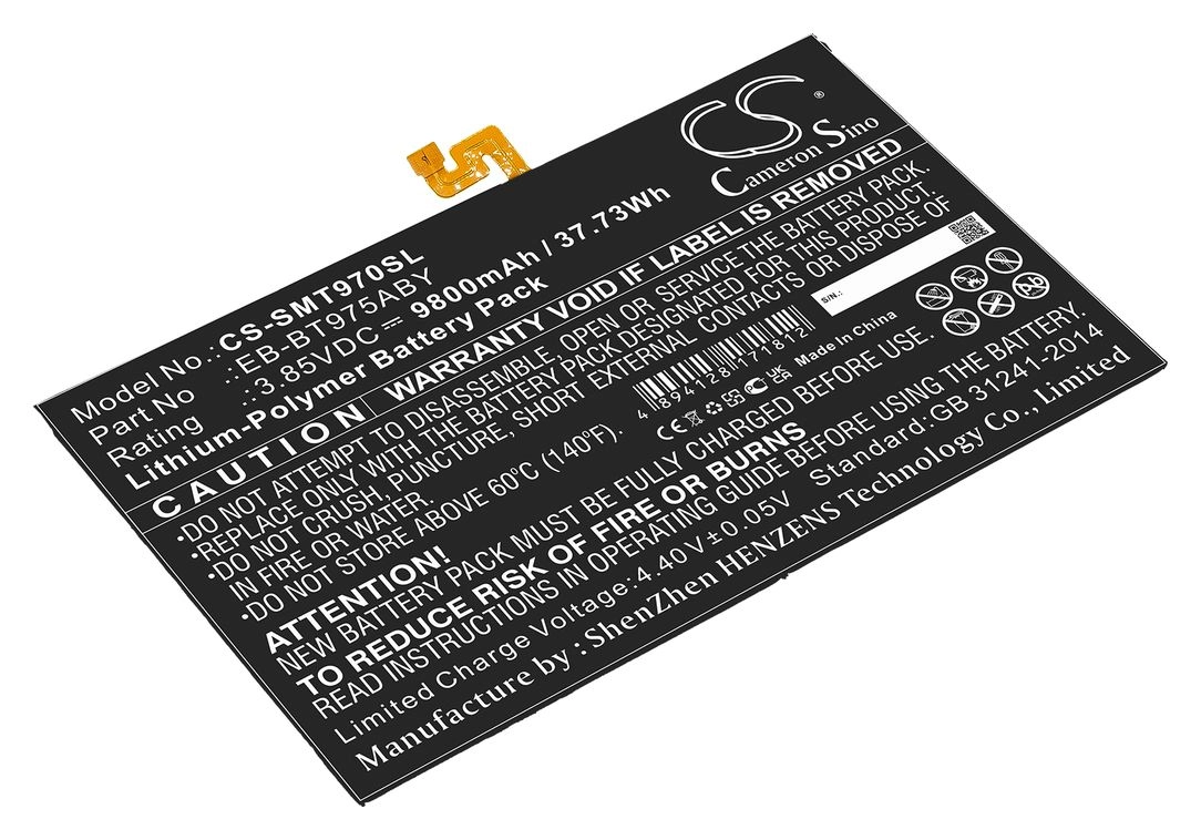 

Аккумулятор CameronSino CS-SMT970SL, 3.85 В, 9.8 А·ч, Li-pol для Samsung Galaxy Tab S7 Plus 12.4, Galaxy Tab S7+ 12.4 2020, SM-T970, SM-T975, SM-T975N, SM-T976N, SM-T978U, SM-T976B, CS-SMT970SL