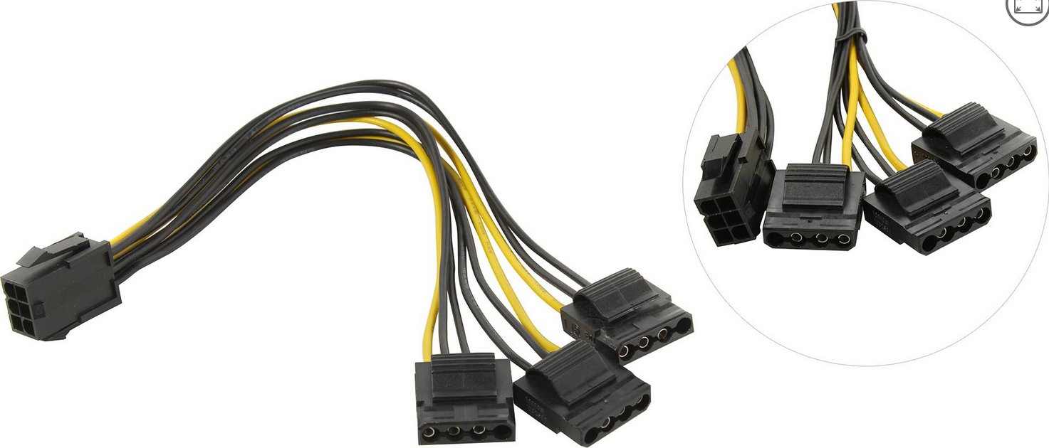 

Кабель-разветвитель питания PCI-E 6-pin(M)-3xMolex(F), для вентиляторов, 20 см, черный (515184), 0