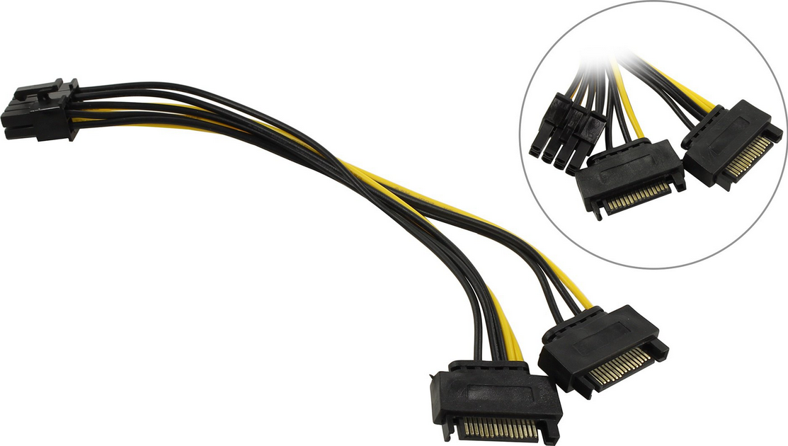 

Кабель-переходник питания (адаптер) 2xSATA-PCI-E 8-pin(M), для видеокарт, 20 см, черный (355398), 0